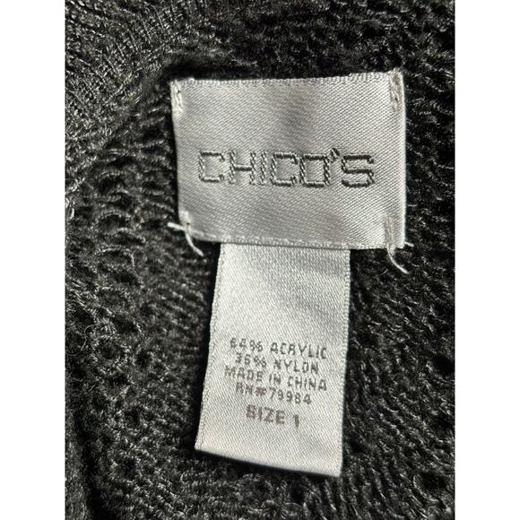 Chico’s Open Front Cardigan Ruffle Trim Sweater Duster Womens Size 1 US 8 Black - Picture 3 of 6